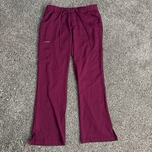 H H Works Healing Hands Scrub Pants Bottoms Plum Burgundy Size SP Pull On Pocket